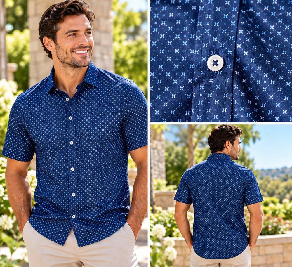 Collars & Co Semi-Spread Collar Short Sleeve Button Down Medium NWOT